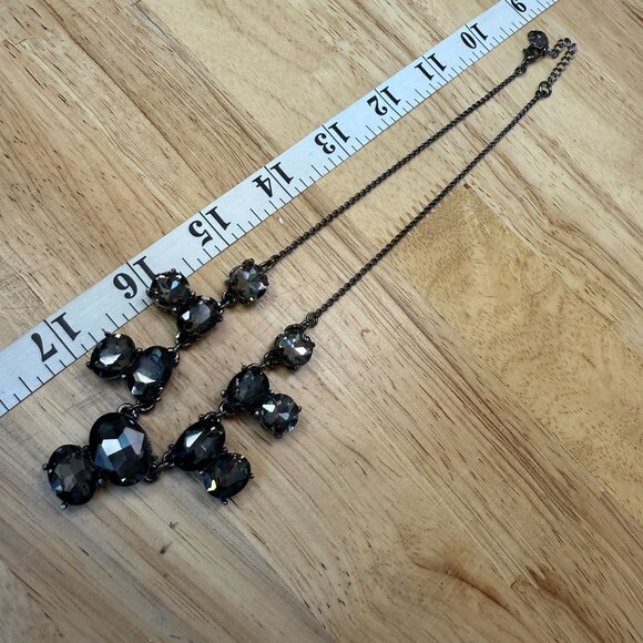 Vintage Monet Black Rhinestone Statement Necklace With Gunmetal Chain Adjustable - Picture 12 of 12